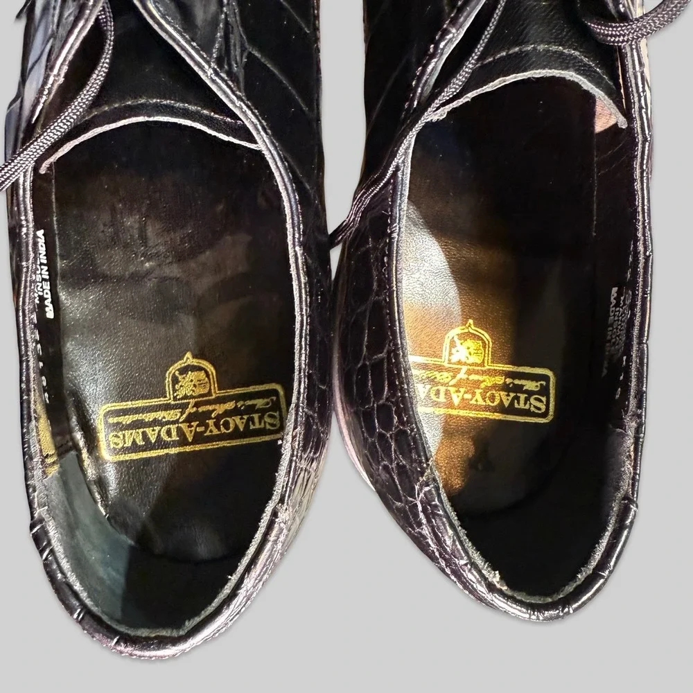 Stacy Adams Oxford Shoes Mens Size 9 D Black Excellent Croc Embossed Cap Toe